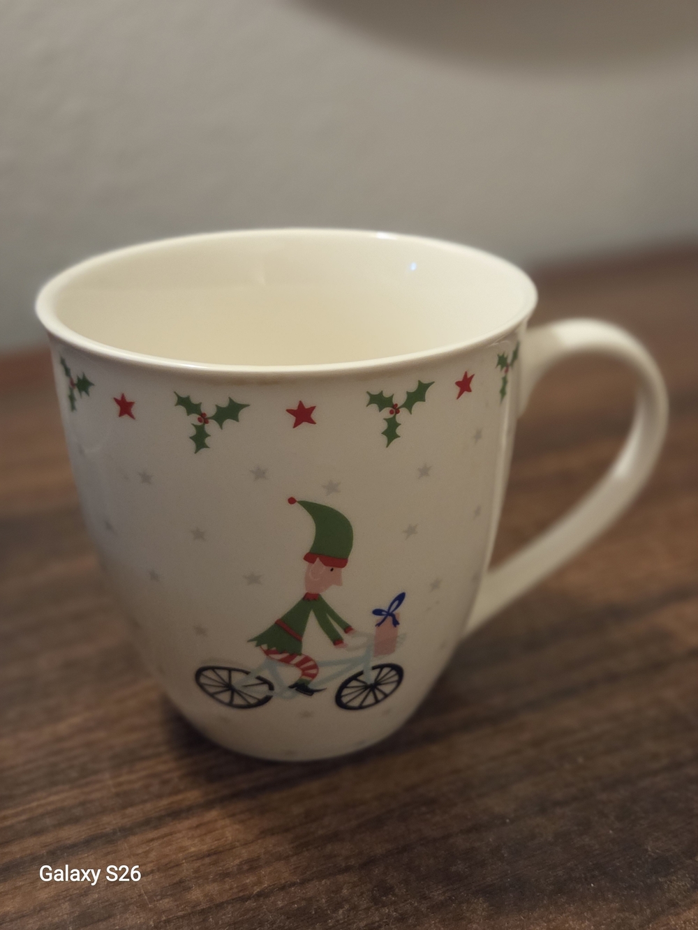 Festive Elf By Milly Grern. Ceramic Mug in White, Red Green